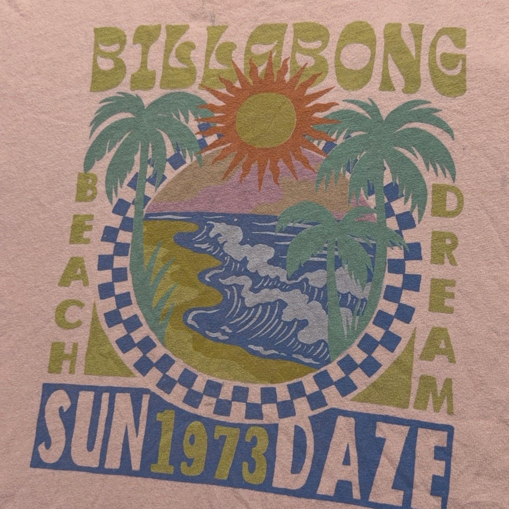 Billabong Womens Sun 1973 Daze S Oversized Pink Tee T-Shirt S Surf Beach Retro - Picture 3 of 12